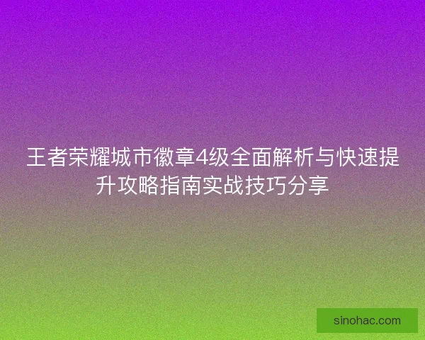 王者荣耀城市徽章4级全面解析与快速提升攻略指南实战技巧分享