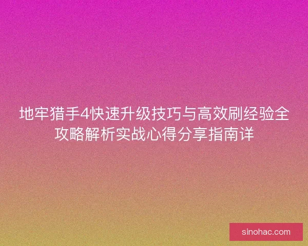 地牢猎手4快速升级技巧与高效刷经验全攻略解析实战心得分享指南详