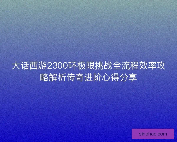 大话西游2300环极限挑战全流程效率攻略解析传奇进阶心得分享